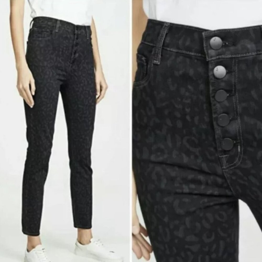 NWT J BRAND Lillie Black Leopard Button Fly Print High Rise Crop Skinny Jeans